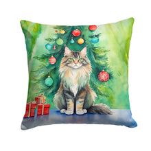Load image into Gallery viewer, MaineCoon Cat By the Christmas Tree Throw Pillow
