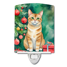 Load image into Gallery viewer, Malayan Cat By the Christmas Tree Ceramic Night Light