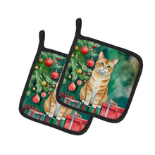 Load image into Gallery viewer, Malayan Cat By the Christmas Tree Pot Holders - Set of 2 Decorative Kitchen Helpers | Made in the USA