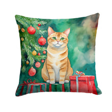 Load image into Gallery viewer, Malayan Cat By the Christmas Tree Throw Pillow - 14x14 Decorative Pillow – Art for Your Home &amp; Patio