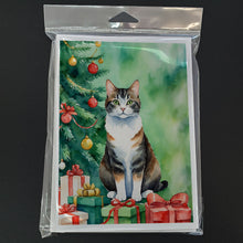 Load image into Gallery viewer, Manx Cat By the Christmas Tree Greeting Cards - Blank Note Cards – 8-Pack of Artist-Designed Cards with Envelopes