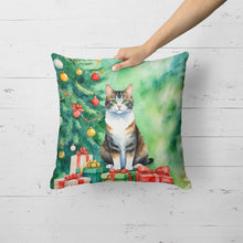 Load image into Gallery viewer, Manx Cat By the Christmas Tree Throw Pillow