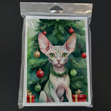 Load image into Gallery viewer, Minskin Cat By the Christmas Tree Greeting Cards - Blank Note Cards – 8-Pack of Artist-Designed Cards with Envelopes