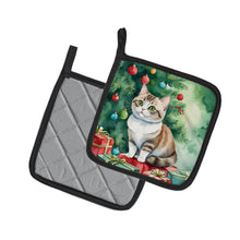 Load image into Gallery viewer, Munchkin Cat By the Christmas Tree Pot Holders - Set of 2 Decorative Kitchen Helpers | Made in the USA
