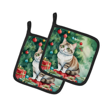 Load image into Gallery viewer, Munchkin Cat By the Christmas Tree Pot Holders - Set of 2 Decorative Kitchen Helpers | Made in the USA