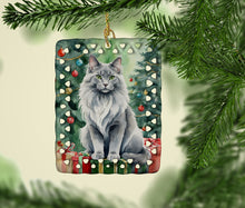 Load image into Gallery viewer, Nebelung Cat By the Christmas Tree Porcelain Ornament