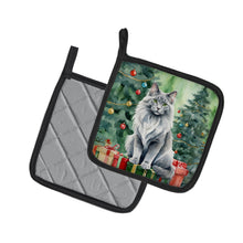 Load image into Gallery viewer, Nebelung Cat By the Christmas Tree Pot Holders - Set of 2 Decorative Kitchen Helpers | Made in the USA