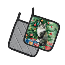 Load image into Gallery viewer, Norwegian Forest Cat By the Christmas Tree Pot Holders - Set of 2 Decorative Kitchen Helpers | Made in the USA