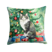 Load image into Gallery viewer, Norwegian Forest Cat By the Christmas Tree Throw Pillow - 14x14 Decorative Pillow – Art for Your Home &amp; Patio