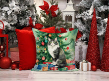 Load image into Gallery viewer, Norwegian Forest Cat By the Christmas Tree Throw Pillow