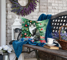 Load image into Gallery viewer, Norwegian Forest Cat By the Christmas Tree Throw Pillow