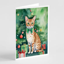 Load image into Gallery viewer, Ocicat Cat By the Christmas Tree Greeting Cards - Blank Note Cards – 8-Pack of Artist-Designed Cards with Envelopes