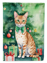 Load image into Gallery viewer, Ocicat Christmas Garden Flag - Cat by the Christmas Tree - Cat-Themed Holiday Yard Decor