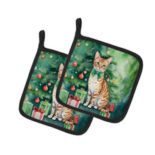Load image into Gallery viewer, Ocicat Cat By the Christmas Tree Pot Holders - Set of 2 Decorative Kitchen Helpers | Made in the USA