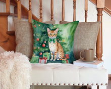 Load image into Gallery viewer, Ocicat Cat By the Christmas Tree Throw Pillow - 14x14 Decorative Pillow – Art for Your Home &amp; Patio