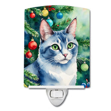 Load image into Gallery viewer, Ojos Azules Cat By the Christmas Tree Ceramic Night Light