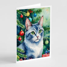 Load image into Gallery viewer, Ojos Azules Cat By the Christmas Tree Greeting Cards - Blank Note Cards – 8-Pack of Artist-Designed Cards with Envelopes