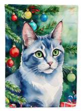 Load image into Gallery viewer, Ojos Azules Christmas Garden Flag - Cat by the Christmas Tree - Cat-Themed Holiday Yard Decor