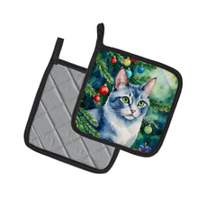 Load image into Gallery viewer, Ojos Azules Cat By the Christmas Tree Pot Holders - Set of 2 Decorative Kitchen Helpers | Made in the USA
