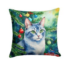 Load image into Gallery viewer, Ojos Azules Cat By the Christmas Tree Throw Pillow
