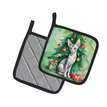 Load image into Gallery viewer, Oriental Shorthair Cat By the Christmas Tree Pot Holders - Set of 2 Decorative Kitchen Helpers | Made in the USA