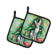 Load image into Gallery viewer, Oriental Shorthair Cat By the Christmas Tree Pot Holders - Set of 2 Decorative Kitchen Helpers | Made in the USA