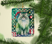 Load image into Gallery viewer, Persian Cat By the Christmas Tree Porcelain Ornament