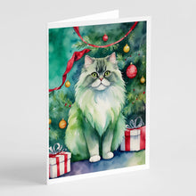 Load image into Gallery viewer, Persian Cat By the Christmas Tree Greeting Cards - Blank Note Cards – 8-Pack of Artist-Designed Cards with Envelopes