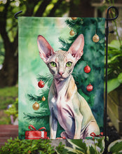 Load image into Gallery viewer, Peterbald Christmas Garden Flag - Cat by the Christmas Tree - Cat-Themed Holiday Yard Decor
