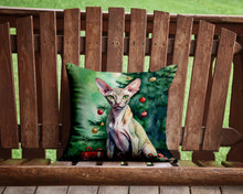 Load image into Gallery viewer, Peterbald Cat By the Christmas Tree Throw Pillow - 14x14 Decorative Pillow – Art for Your Home &amp; Patio