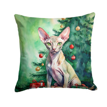 Load image into Gallery viewer, Peterbald Cat By the Christmas Tree Throw Pillow