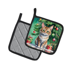 Load image into Gallery viewer, Pixie Bob Cat By the Christmas Tree Pot Holders - Set of 2 Decorative Kitchen Helpers | Made in the USA