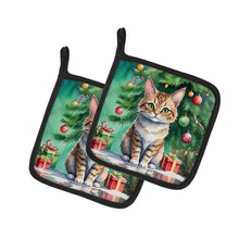 Load image into Gallery viewer, Pixie Bob Cat By the Christmas Tree Pot Holders - Set of 2 Decorative Kitchen Helpers | Made in the USA