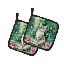 Load image into Gallery viewer, Pudelkatze Cat By the Christmas Tree Pot Holders - Set of 2 Decorative Kitchen Helpers | Made in the USA