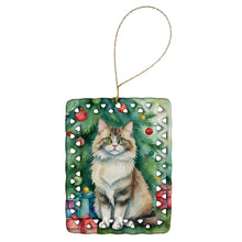 Load image into Gallery viewer, Ragamuffin Cat By the Christmas Tree Porcelain Ornament