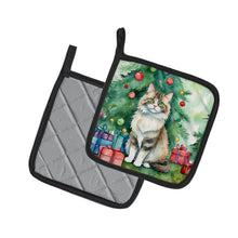 Load image into Gallery viewer, Ragamuffin Cat By the Christmas Tree Pot Holders - Set of 2 Decorative Kitchen Helpers | Made in the USA