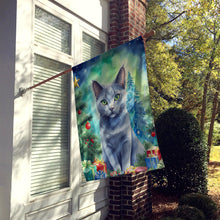 Load image into Gallery viewer, Russian Blue Cat By the Christmas Tree House Flag