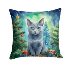 Load image into Gallery viewer, Russian Blue Cat By the Christmas Tree Throw Pillow - 14x14 Decorative Pillow – Art for Your Home &amp; Patio