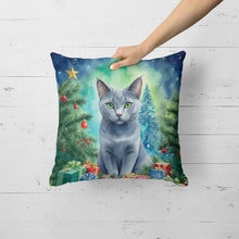 Load image into Gallery viewer, Russian Blue Cat By the Christmas Tree Throw Pillow