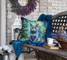 Load image into Gallery viewer, Russian Blue Cat By the Christmas Tree Throw Pillow