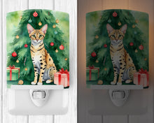 Load image into Gallery viewer, Savannah Cat By the Christmas Tree Ceramic Night Light
