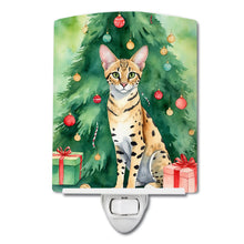 Load image into Gallery viewer, Savannah Cat By the Christmas Tree Ceramic Night Light