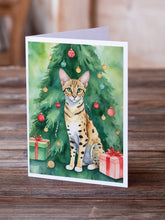 Load image into Gallery viewer, Savannah Cat By the Christmas Tree Greeting Cards - Blank Note Cards – 8-Pack of Artist-Designed Cards with Envelopes