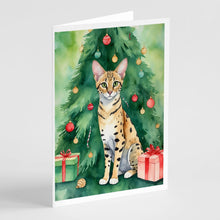 Load image into Gallery viewer, Savannah Cat By the Christmas Tree Greeting Cards - Blank Note Cards – 8-Pack of Artist-Designed Cards with Envelopes