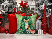 Load image into Gallery viewer, Savannah Cat By the Christmas Tree Throw Pillow