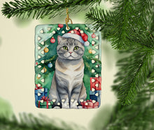 Load image into Gallery viewer, Scottish Fold Cat By the Christmas Tree Porcelain Ornament