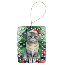 Load image into Gallery viewer, Scottish Fold Cat By the Christmas Tree Porcelain Ornament