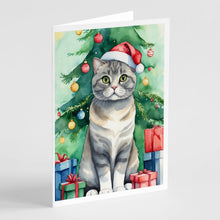 Load image into Gallery viewer, Scottish Fold Cat By the Christmas Tree Greeting Cards - Blank Note Cards – 8-Pack of Artist-Designed Cards with Envelopes