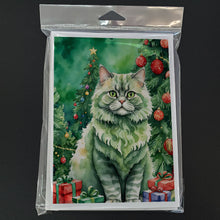 Load image into Gallery viewer, Selkirk Rex Cat By the Christmas Tree Greeting Cards - Blank Note Cards – 8-Pack of Artist-Designed Cards with Envelopes