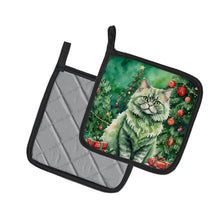 Load image into Gallery viewer, Selkirk Rex Cat By the Christmas Tree Pot Holders - Set of 2 Decorative Kitchen Helpers | Made in the USA